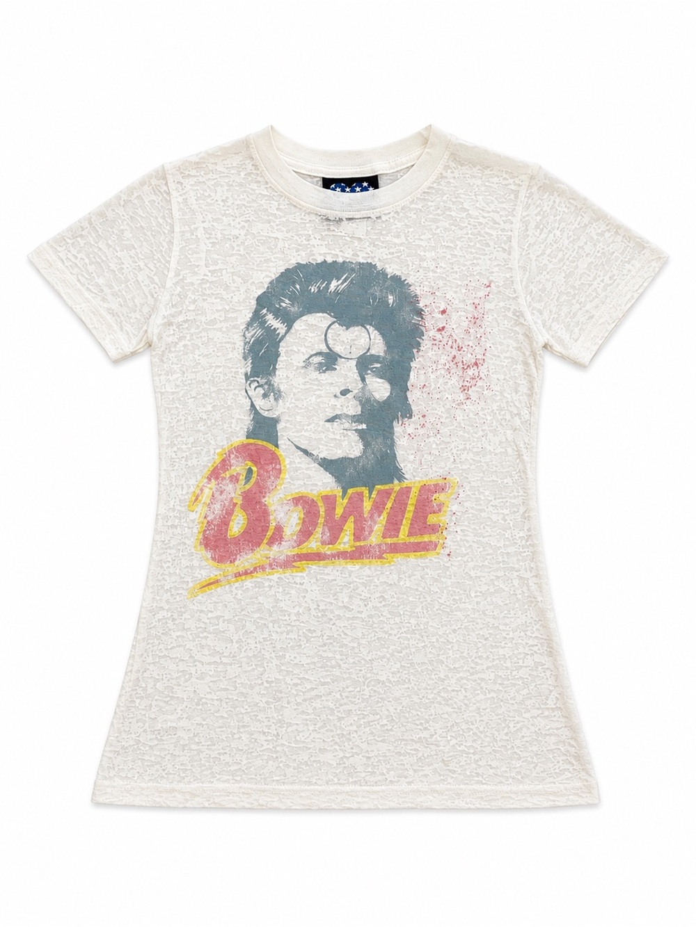 JUNK FOOD DAVID BOWIE Y2K GRAPHIC TEE WOMENS SMALL WHITE BURNOUT ROCK BAND